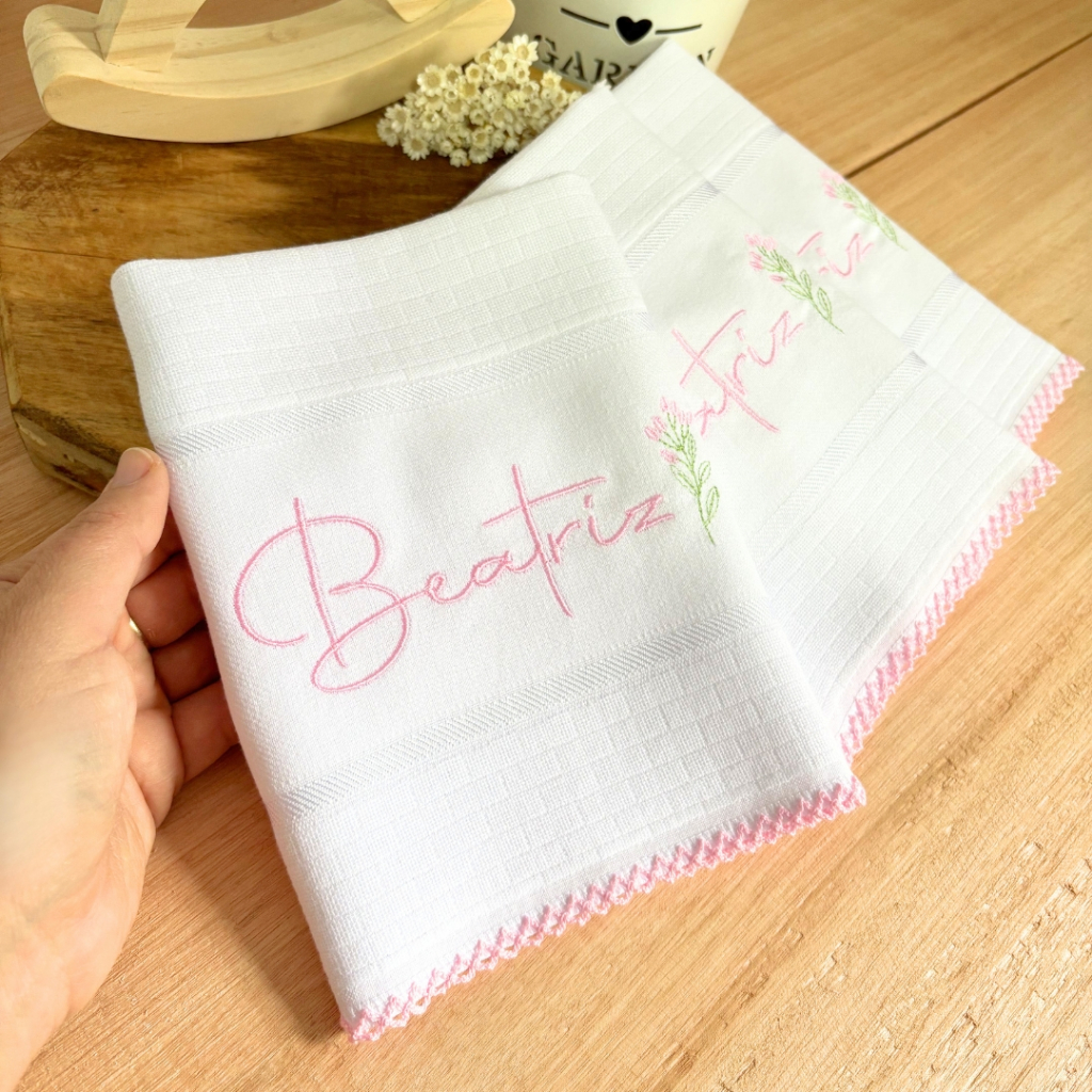 Kit 3 Paninho de Boca Para Bebê Menina Personalizado com Nome | Fonte Minimalista