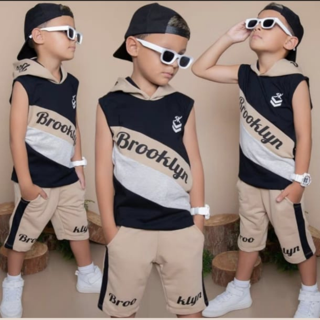 Conjunto Infantil Juvenil Masculino Kit Blusa + Bermuda Roupa Menino Estiloso Blogueirinho