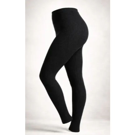 Meia Calça Térmica Lã Acrílica Legging Fuso Sem Pé Unissex Inverno Canelada Segunda Pele Preta