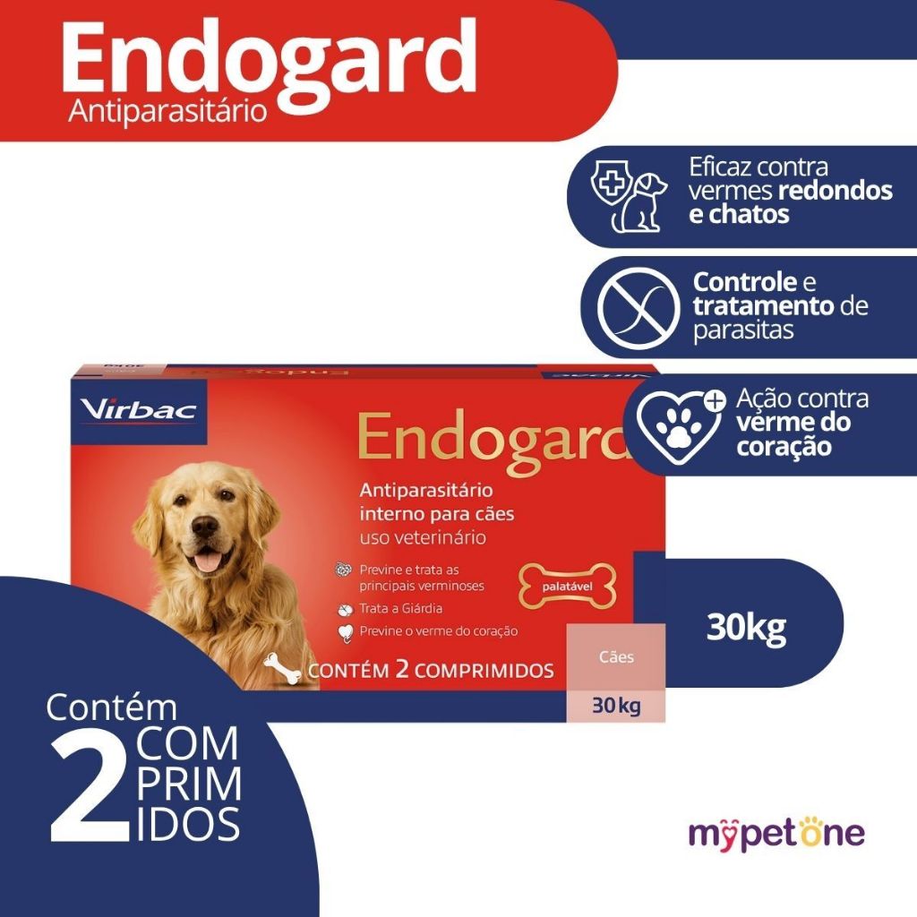 Endogard 30Kg C/ 2 Comprimidos - Antiparasitário P/ Cães