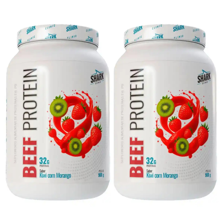 Kit 2x Beef Protein Pote Morango c/ Kiwi 900g Proteína da Carne - Shark Pro