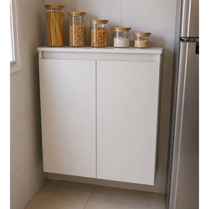 Mini Despensa Aérea 60x80x20 Armário Suspenso Cozinha Branco 100% MDF Organizador Multiuso 2 Portas Soft Close