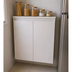 Mini Despensa Aérea 60x80x20 Armário Suspenso Cozinha Branco 100% MDF Organizador Multiuso 2 Portas Soft Close