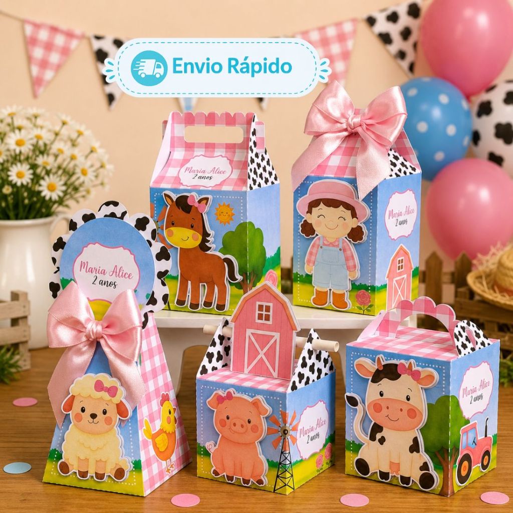 Kit Festa Personalizado Fazendinha Rosa | Lembrancinha de Aniversário