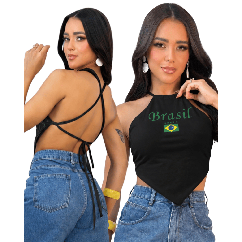Cropped Brasil Core Blusa Copa Top Costas Nua Frente Unica 2026