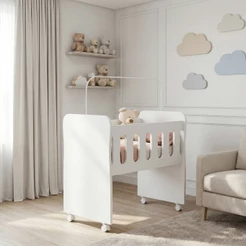 Mini Berço 2 em 1 com colchão e Rodizio para Quarto de Bebê Compacto Portátil para Recém Nascido