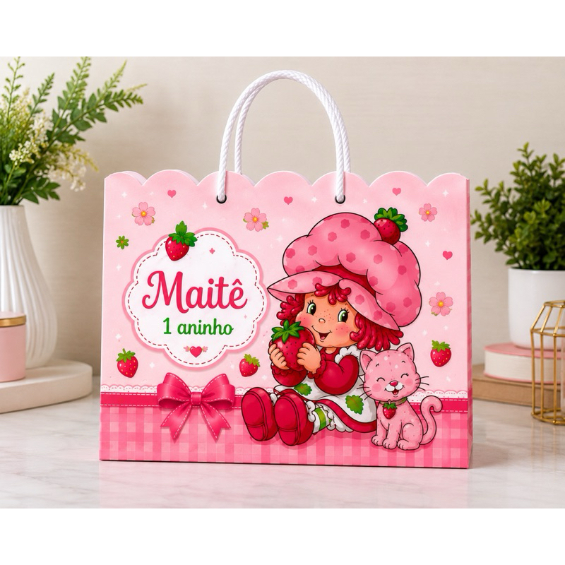 Sacola Personalizada Moranguinho Antiga Luxo Premium | Lembrancinha Aniversário Infantil | Nome e Idade Personalizados
