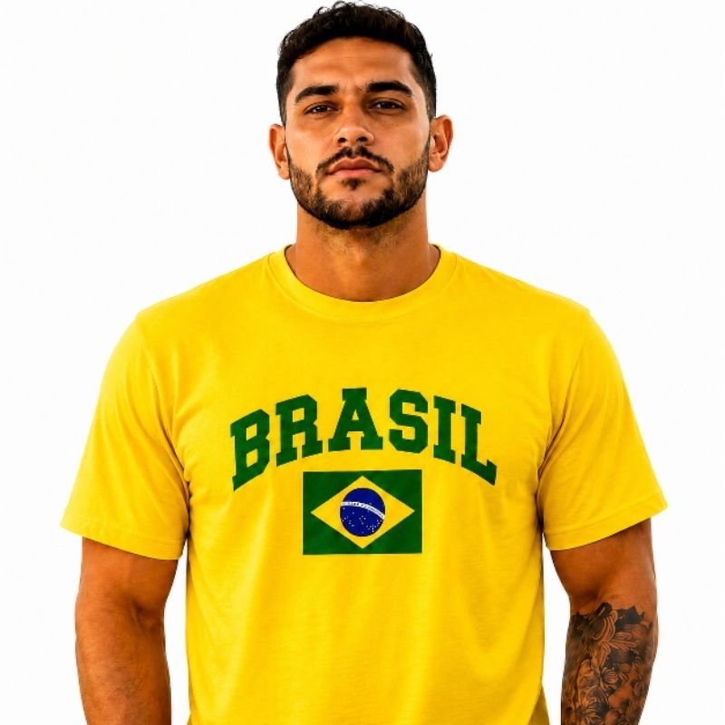 Camiseta Brasil Masculina 100% Algodão Camisa Brasil Estampa Bandeira Seleção Brasileira Premium