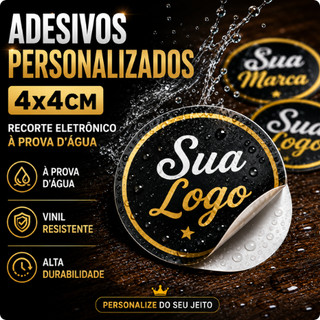 ADESIVO PERSONALIZADO 4x4 CM | RECORTE ELETRÔNICO | IMPERMEÁVEL | LOGO DA SUA MARCA + BRI…