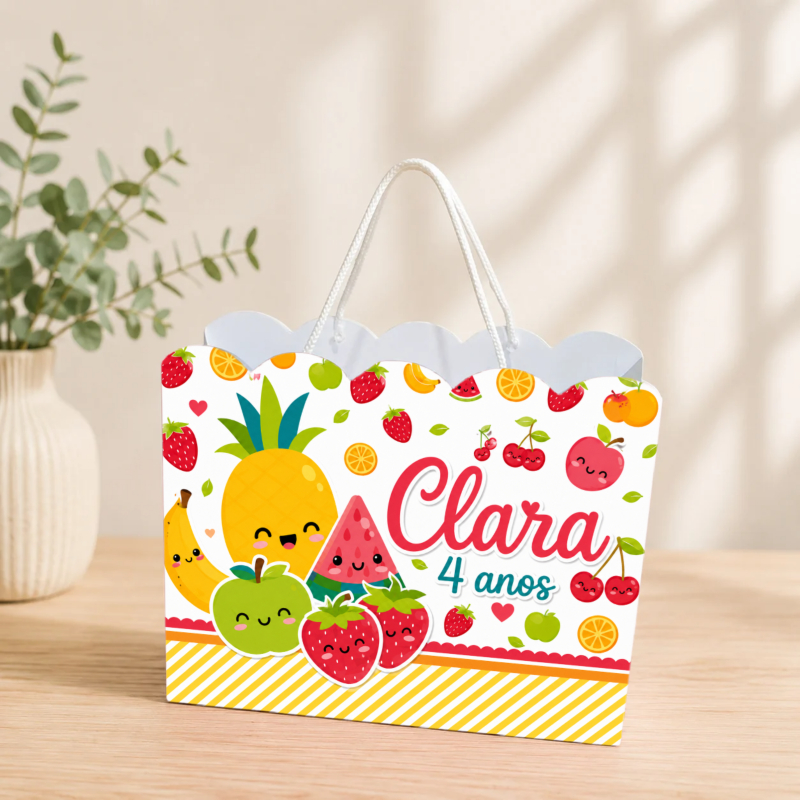 Sacolinha Personalizada Frutinhas Pegue e Monte Lembrancinha Aniversário Infantil Mimos Festa