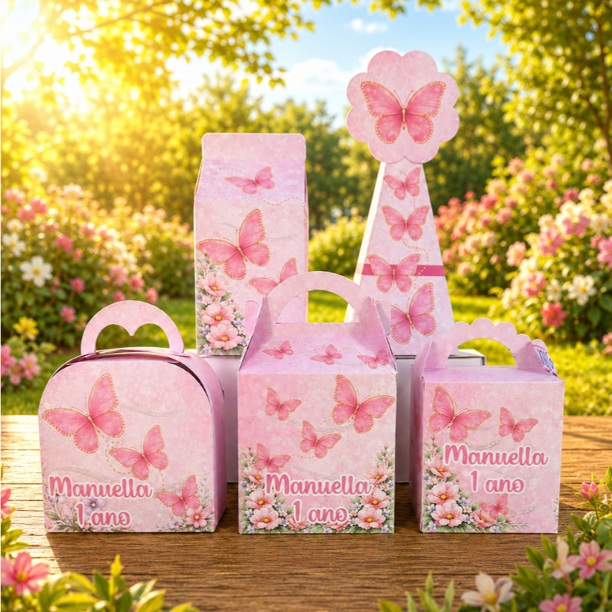 Kit Caixinha Personalizada Borboletas Lembrancinha Festa Infantil JARDIM DAS BOBOLETAS