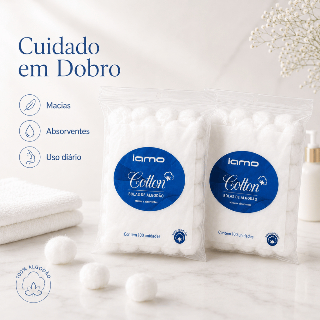 Kit 2 Pacotes Algodão em Bolas 100UN Por Pacote Higiene Esmalte Maquiagem Removedor