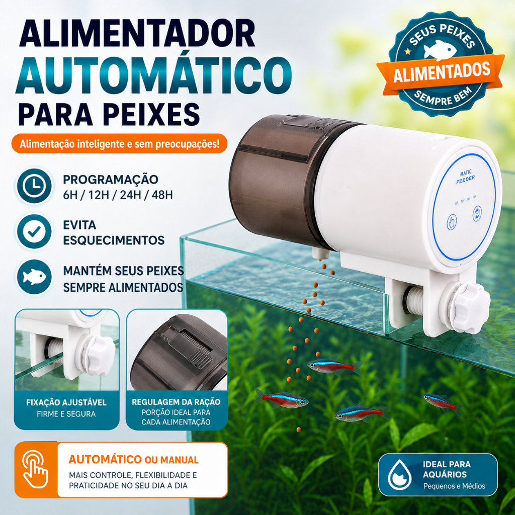 Alimentador Automático para Peixes Aquário Digital Temporizador 6H 12H 24H 48H