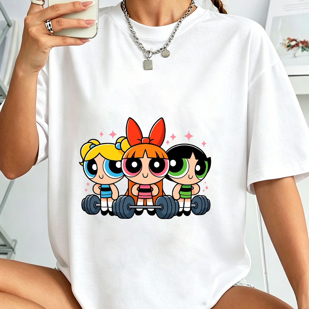 Camiseta Feminina Oversized 100% Algodão As Meninas Superpoderosas Estampa Fitness
