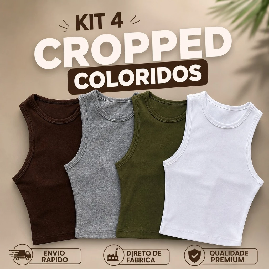 Kit Com 5 Cropped Feminino Canelada Regata Feminina Regatinha — imagem 1