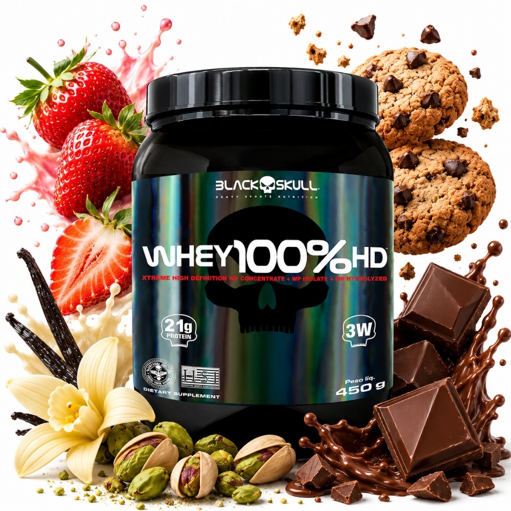 Whey 100% Hd Pote 450g Black Skull
