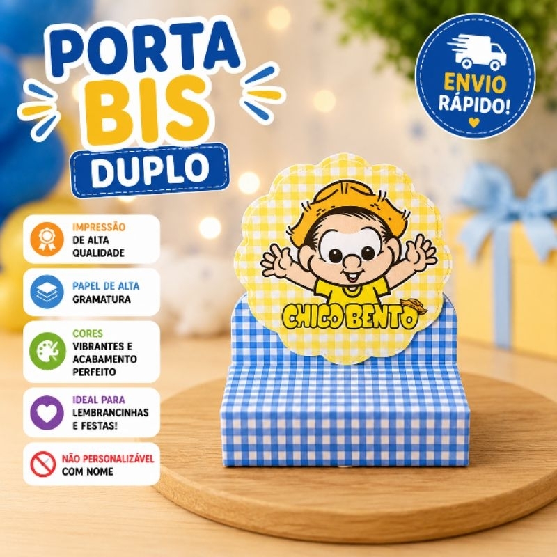 ENVIO RÁPIDO Kit 20 Porta Bis Duplo Chico Bento Lembrancinha Decoração Festa Infantil Personalizados Aniversario