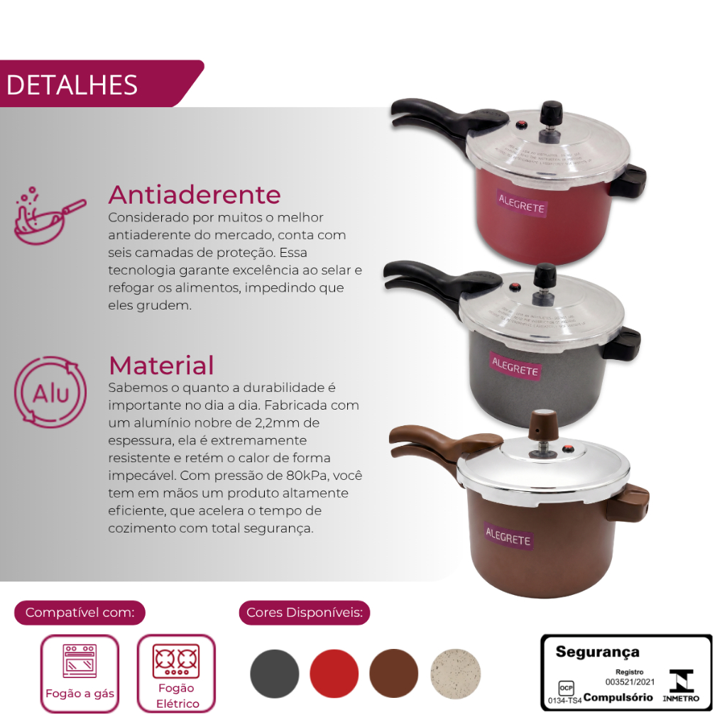 Panela Pressão 4,5 Litros Fechamento Externo Antiaderente · foto 2