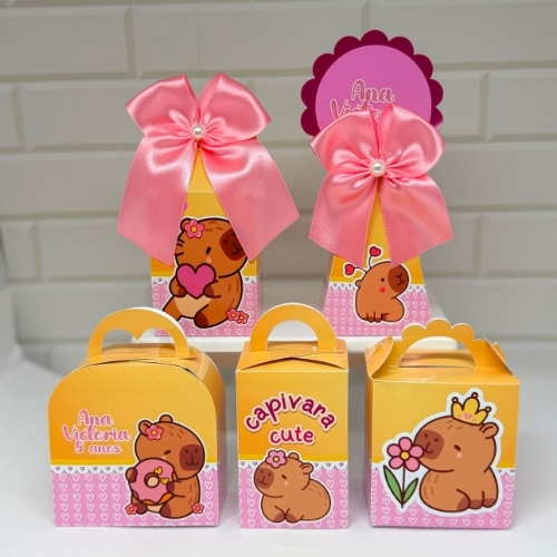 Kit Festa Personalizados Capivara Cute Lembrancinhas Caixinhas para Aniversário - PEGUE E MONTE -