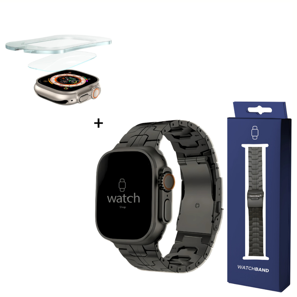 Kit Pulseira Titânio Moderna + Película para Apple Watch Ultra 49mm Preta