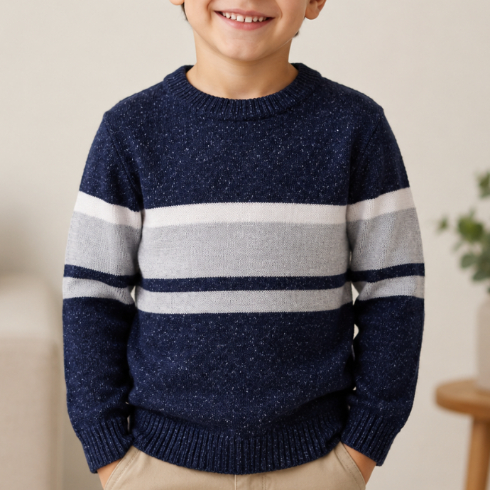 Blusa de Tricot Infantil Menino Manga Longa Listrada Inverno Premium Masculino