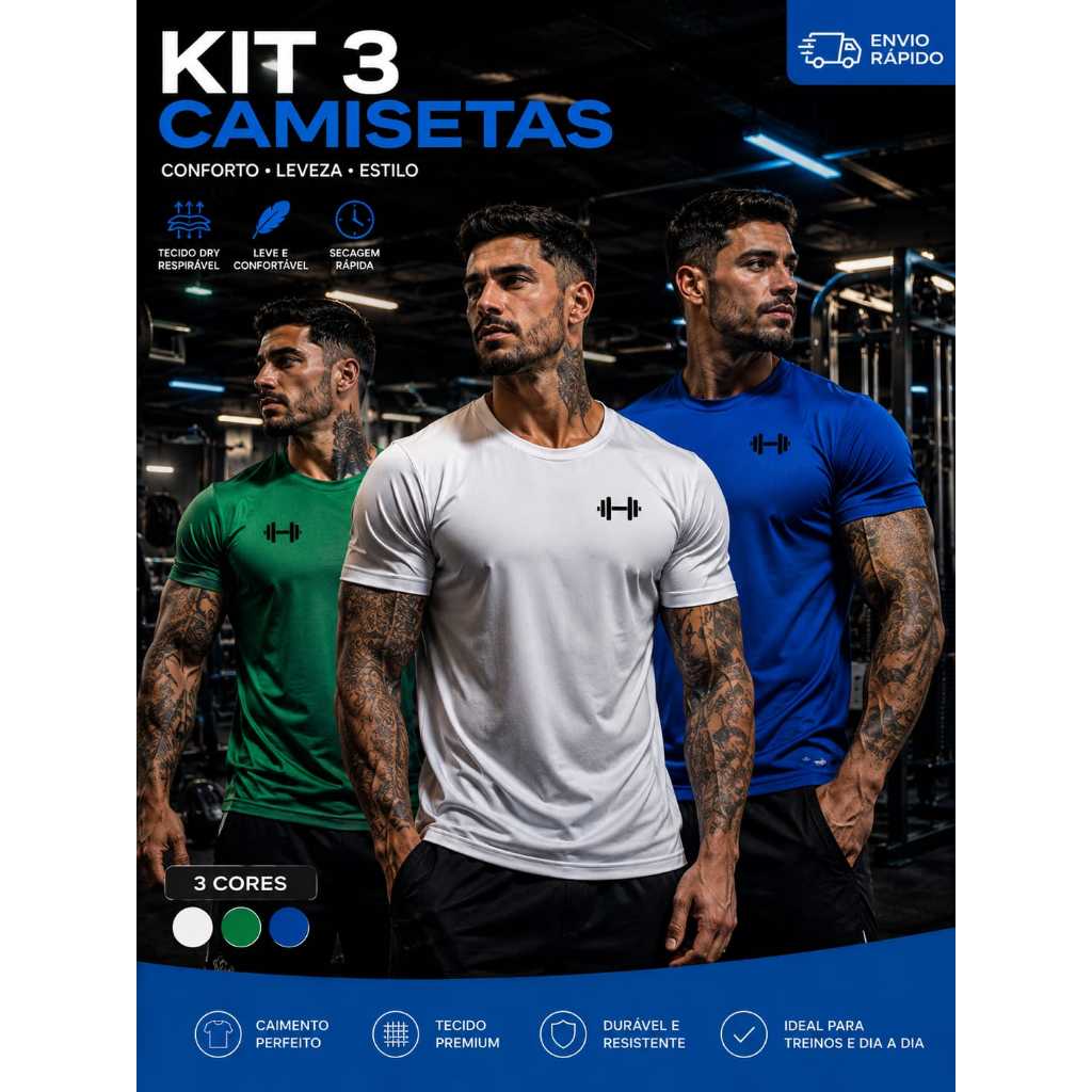Camiseta Masculina Dry Fit Esportiva Academia Corrida Treino Leve Respirável Confortavél