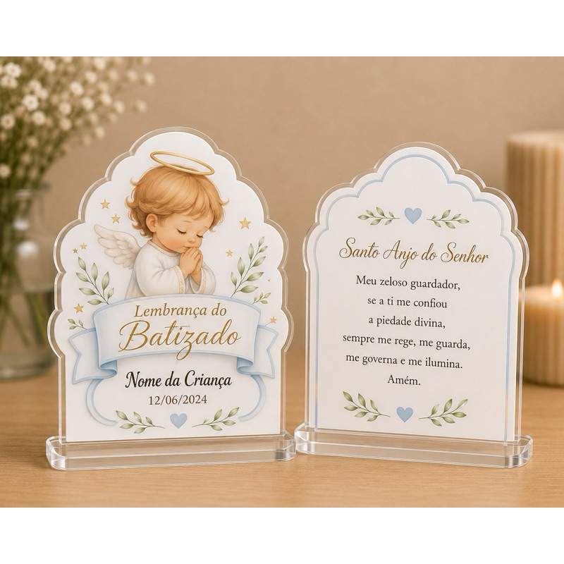 Kit 5 Lembrancinhas Personalizadas para Batizado, Eucaristia, Crisma em Acrílico | Lembrança Religiosa
