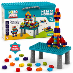 Mesa de Montar Infantil Blocos 400 Peças Com Box Criatividade Sem Limites