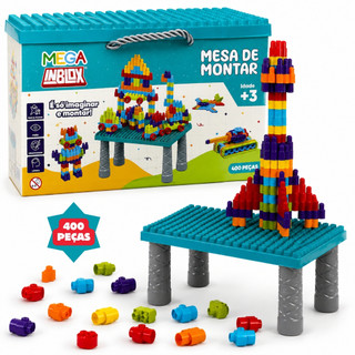 Mesa de Montar Infantil Blocos 400 Peças Com Box Criatividade Sem Limites