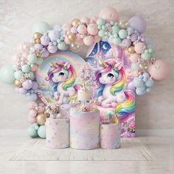 Capas Decorativas Painel Redondo Trio Cilindro Unicórnio Candy Colors Festa Infantil Meninas Novidade