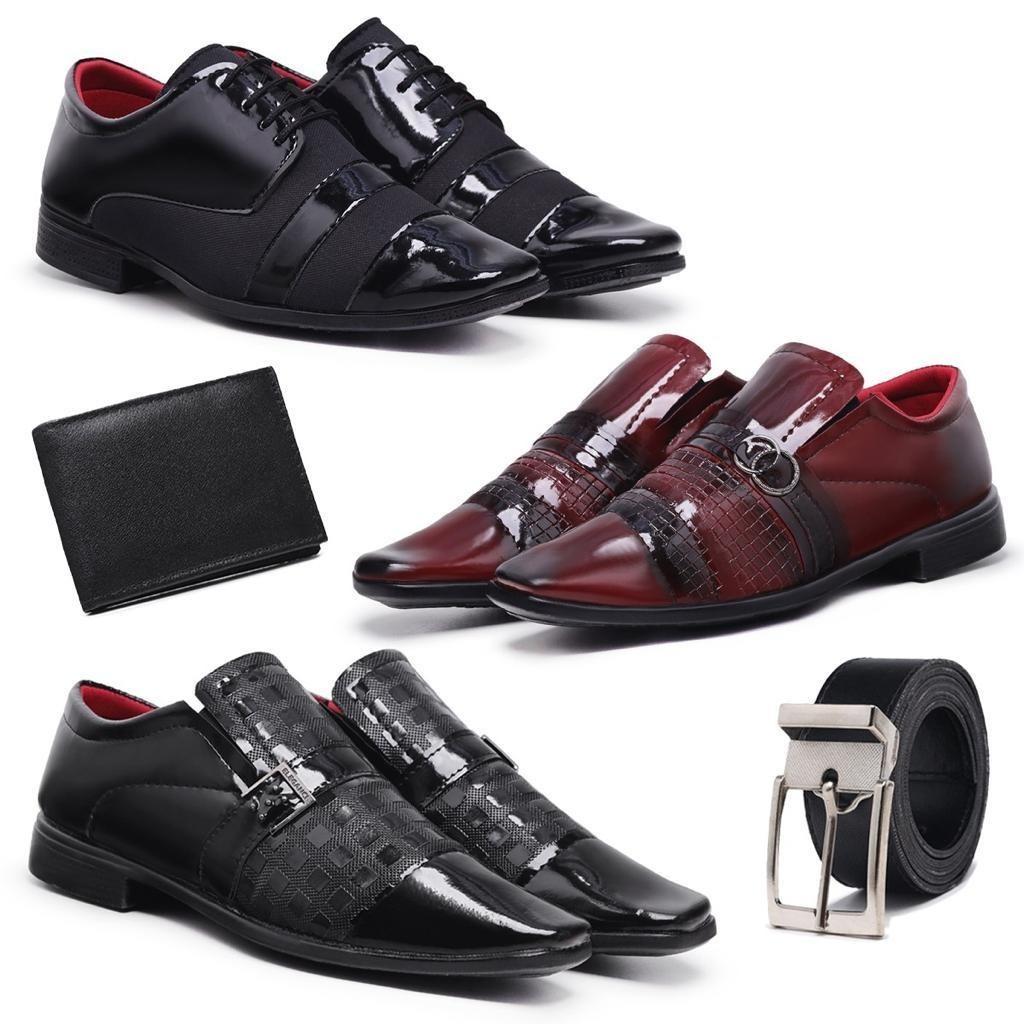 Kit 4 Pares Sapato Social Masculino Moda Evangélica Gospel Mega Oferta Verniz com e sem Cadarço