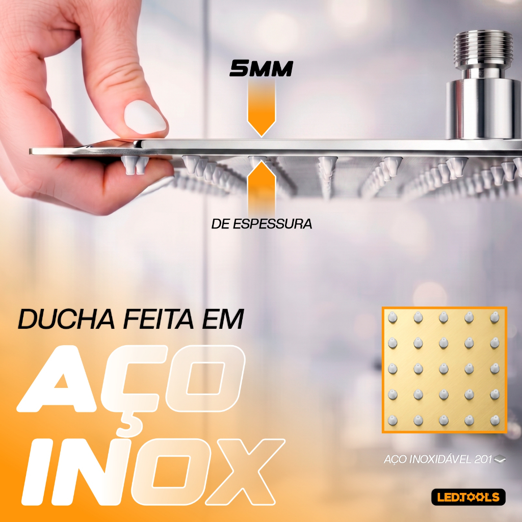 Chuveiro 20x20 Ducha Inox Quadrada Furos de Silicone Com Braço De 25cm De Teto · foto 2