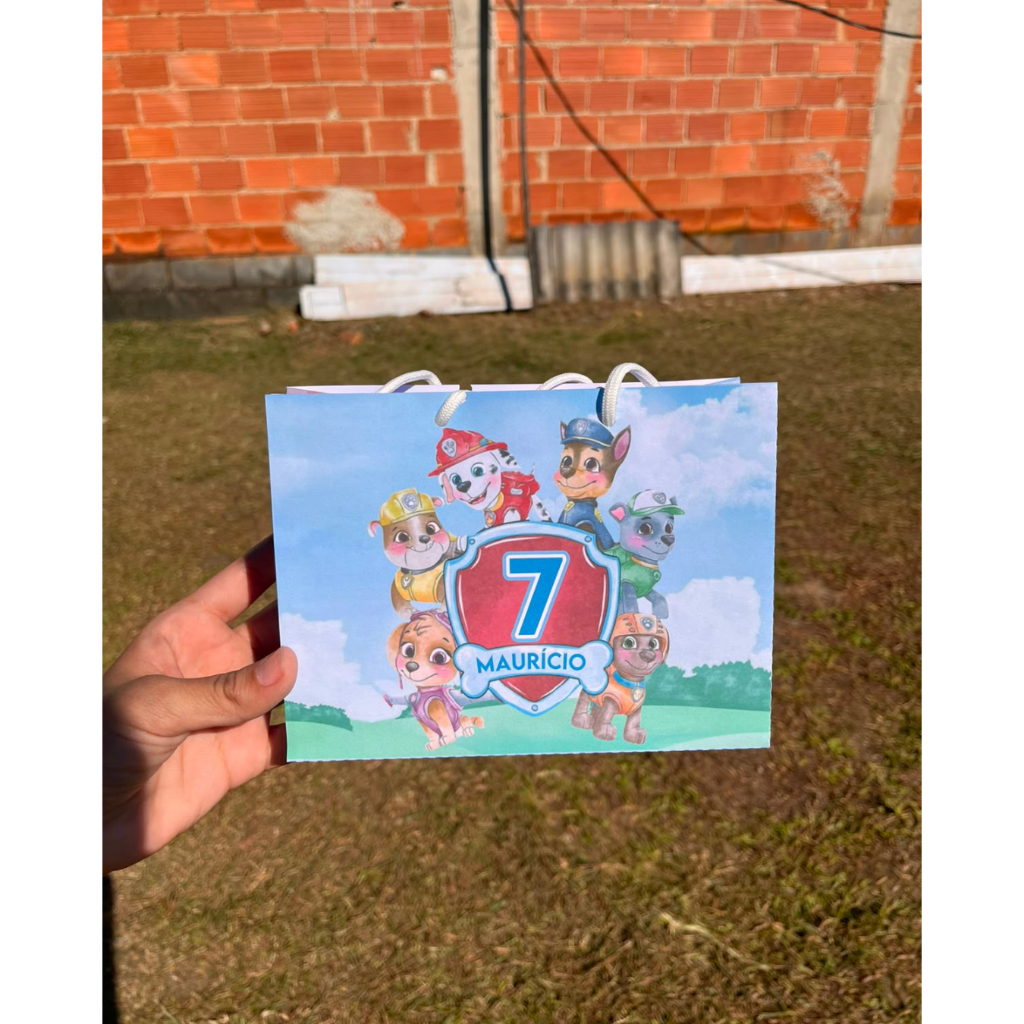 SACOLINHA PERSONALIZADA PATRULHA CANINA AQUARELA / PEGUE E MONTE/ TAM-18x14X6 / LEMBRANCINHA ANIVERSÁRIO/ 10 15 20 25 30