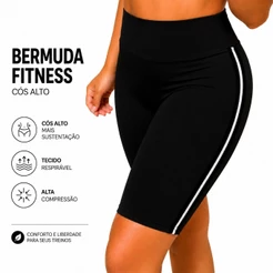 Bermuda Fitness Feminina Cós Alto Academia Ciclista Suplex Compressão Treino Corrida Ginástica