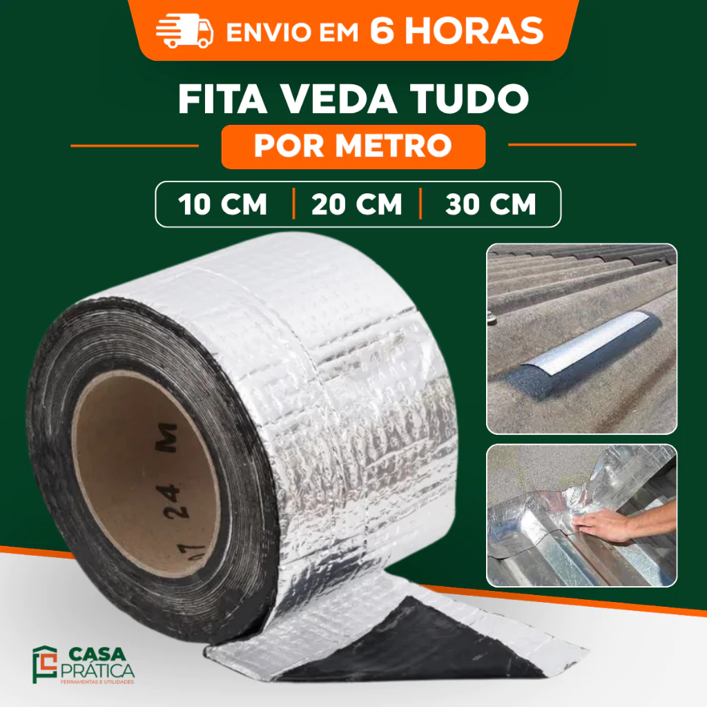Fita Multiuso Veda Tudo Autoadesiva Reparos Rufo Calha Telhado Impermeabilizante Laje 10cm 20cm 30cm — imagem 1