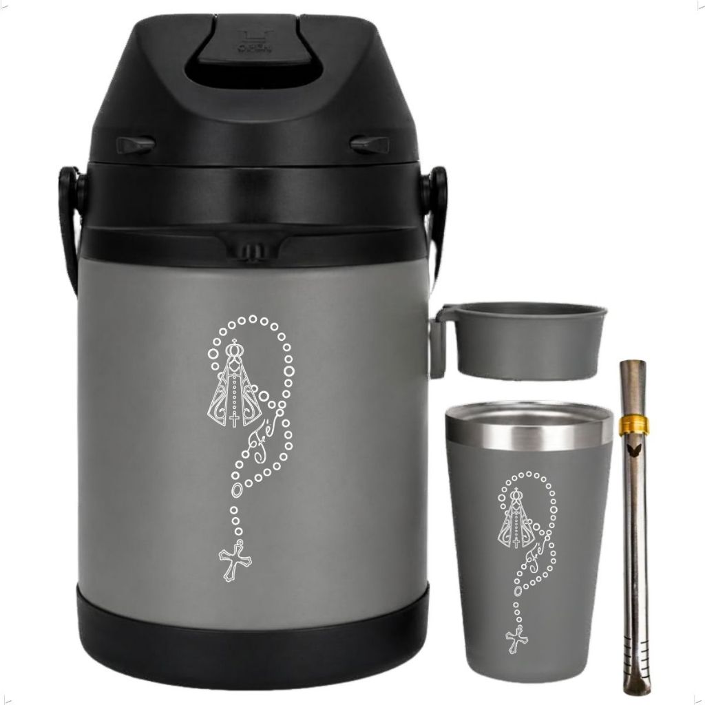 Kit Tereré 3x1 Copo Bomba Garrafa Térmica 2.5l Rosário Santa Personalizados — imagem 2 de 2
