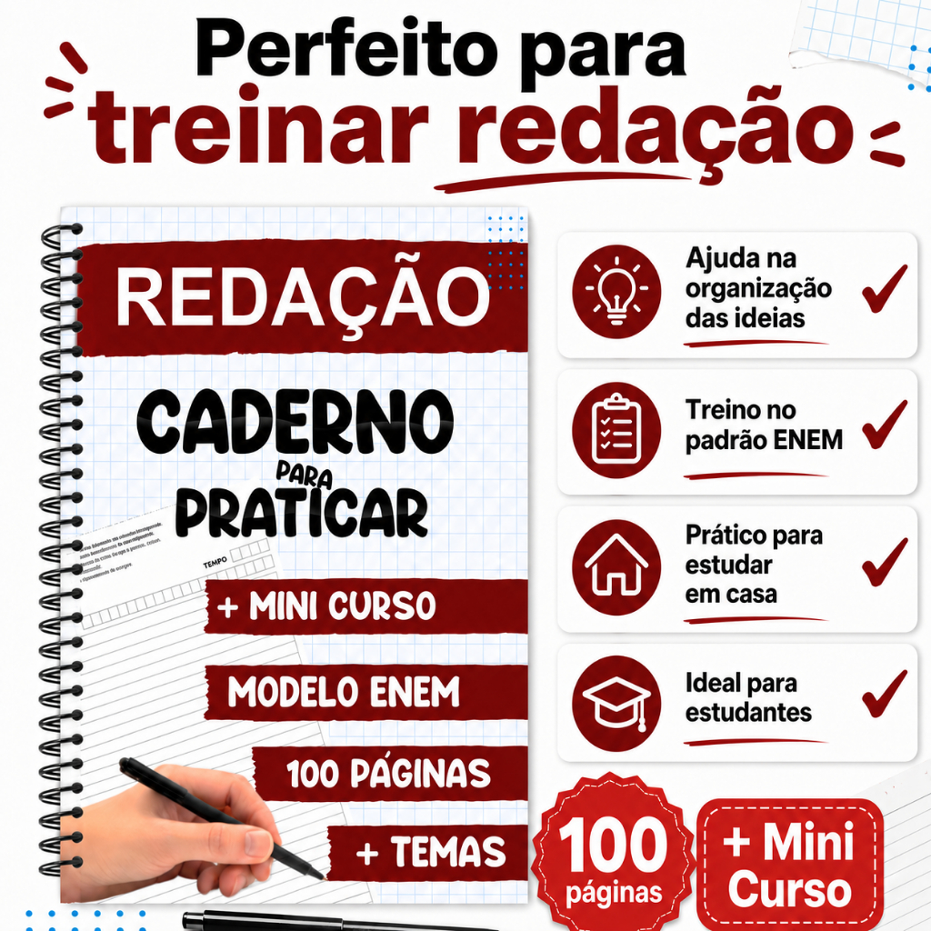 Imagem Caderno de redação Enem e concursos + temas de redações estudos praticar