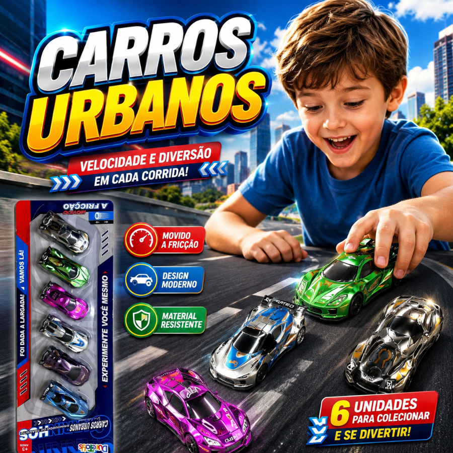 Brinquedo 6 Peças Carros Urbanos De Trânsito Carros de Corrida para Meninos e Meninas Fricção