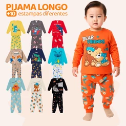 Kit Bebe 1, 3 ou 5 Pijamas Infantil Menino Manga Comprida ou 6 Peças Pijama Infantil Menino