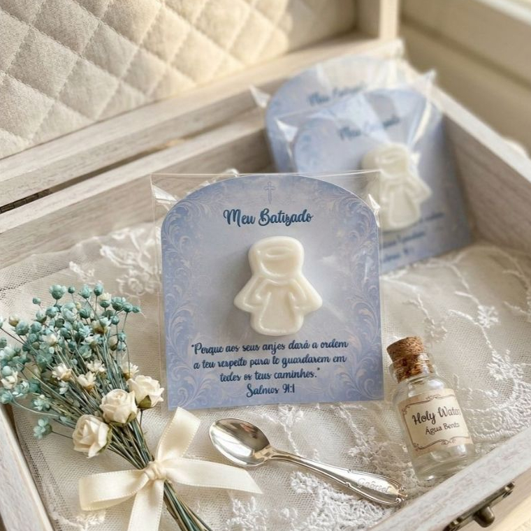 20 / 40 ou 60 unidades de Sabonete Mini Anjinho Perfumado Lembrancinha para Batizado Anjo Menino Menina
