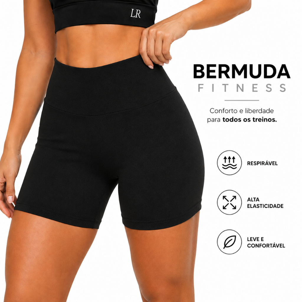 Bermuda Meia Coxa Poliamida Fitness Feminina Mescla Cós Alto Academia Treino Caminhada Compressão Não Transparente