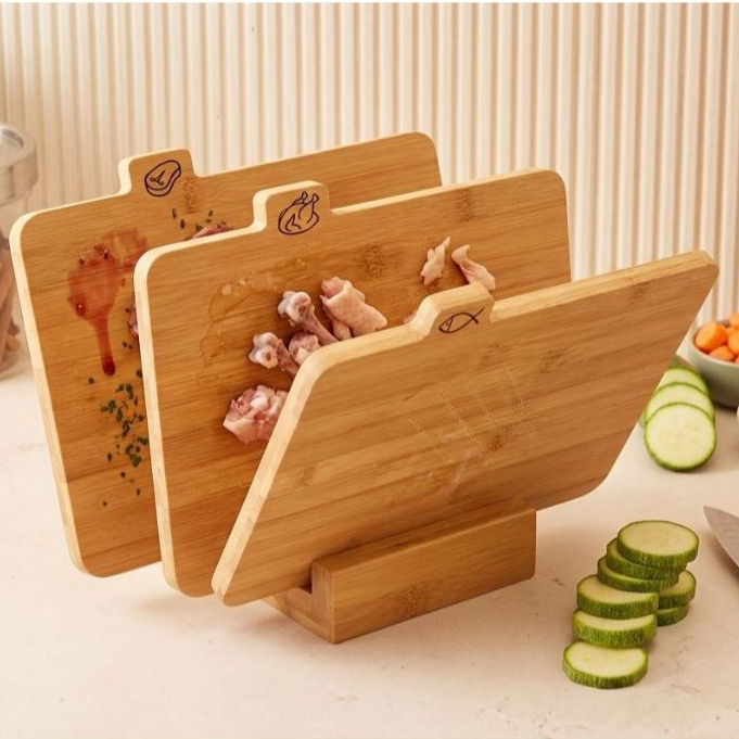 KIT COM 3 TABUAS De Corte RETANGULAR EM BAMBU Com suporte Gourmet Churrasco Legumes fruta Cozinha