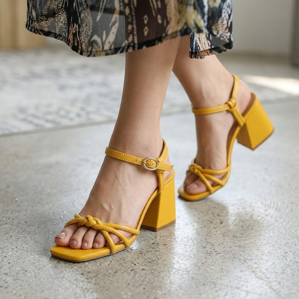 Sandália Feminina FienZa Salto Bloco Médio 6,5cm Tiras Trançadas Elegante Confortável Casual