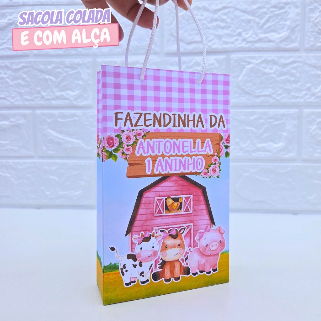 Sacolinha Personalizada Fazendinha Rosa P | Sacolinha Surpresa | Lembrancinha de Festa | Aniversário