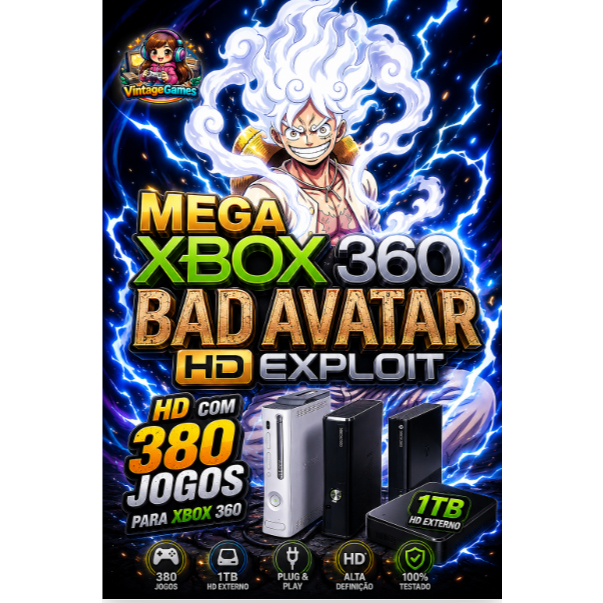HD Externo 1 TERA para Xbox 360 | Sistema Bad Avatar HD Exploit | Compatível Fat, Slim e Super Slim