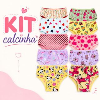 Kit 5 até 10 Calcinha Infantil com Forro algodão Estampada De 1 a 9 Anos Conforto meninas…