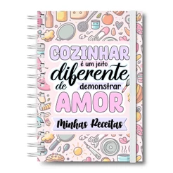 Meu Caderno Culinária Doces e Salgados Capa Dura 200 Páginas Wire-o Branco Anotação Receitas