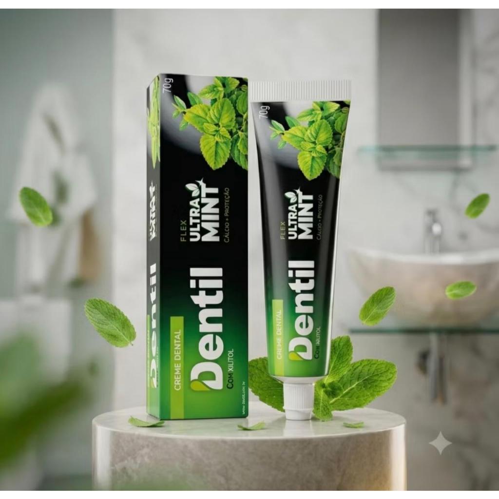 12 Creme Dental Ultra Mint  Sem Flúor Com Xilitol Proteção 70g Refrescante