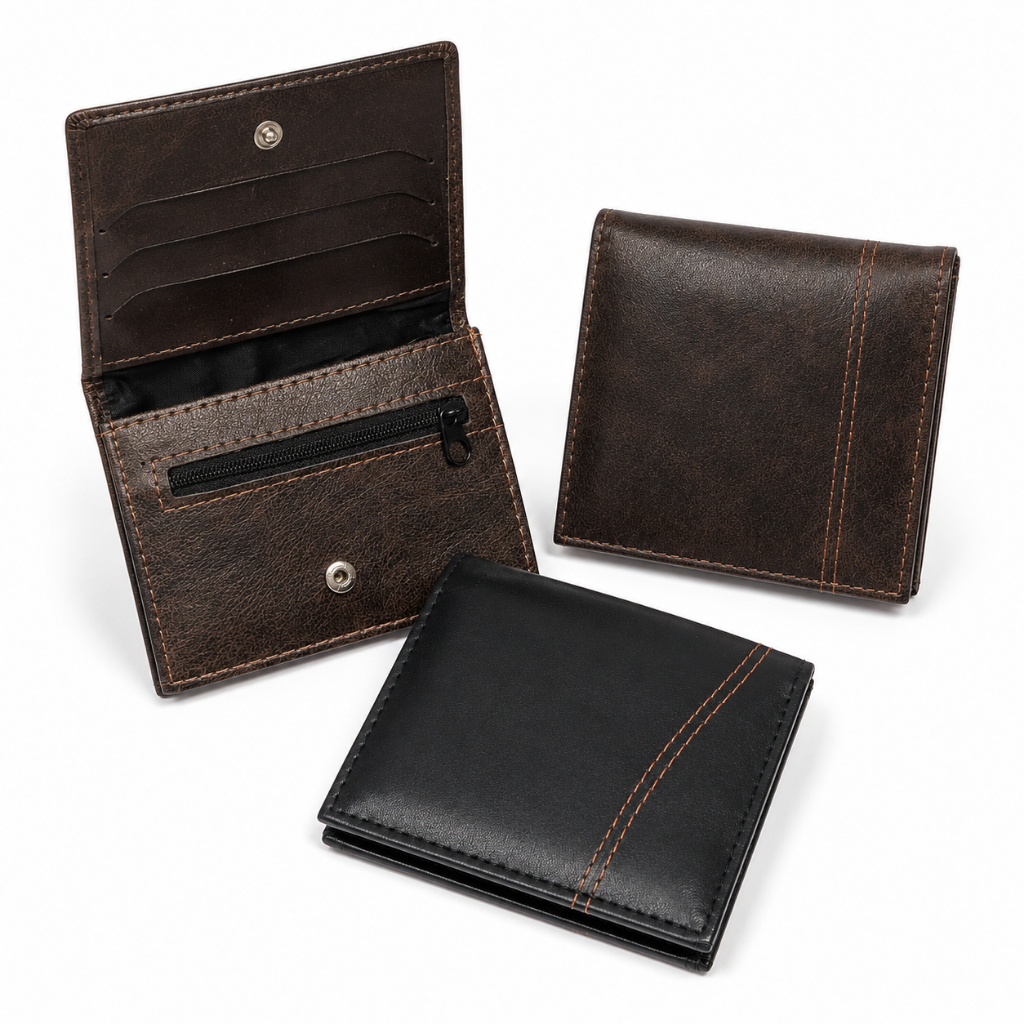 Carteira Masculina Slim Porta Cartões Com Zíper Preta ou Marrom Porta Moedas 100% Couro