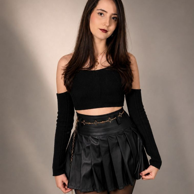 Saia Feminina Plissada Cintura Alta Estilo Colegial Couro Fake  Rodeio Vaquejada